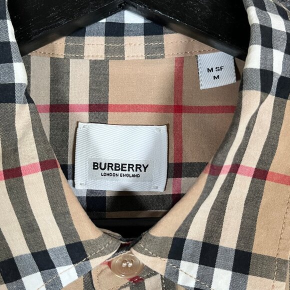 Burberry Nova Check Long Sleeve Button Down Shirt - Men's Size M - Tan - Picture 4 of 14